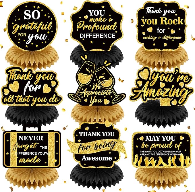 9Pcs We Appreciate You Decorations Thank You Table Honeycomb Centerpieces Appreciate Table Topper Decor for Teacher Doctor...