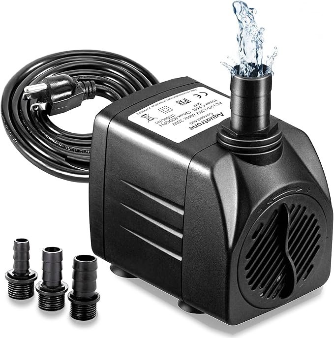 400GPH Submersible Pump 25W - Ultra Quiet Fountain Water Pump, 1500L/hr, 6.56ft High Lift, 3 Nozzles - Submersible Water P...