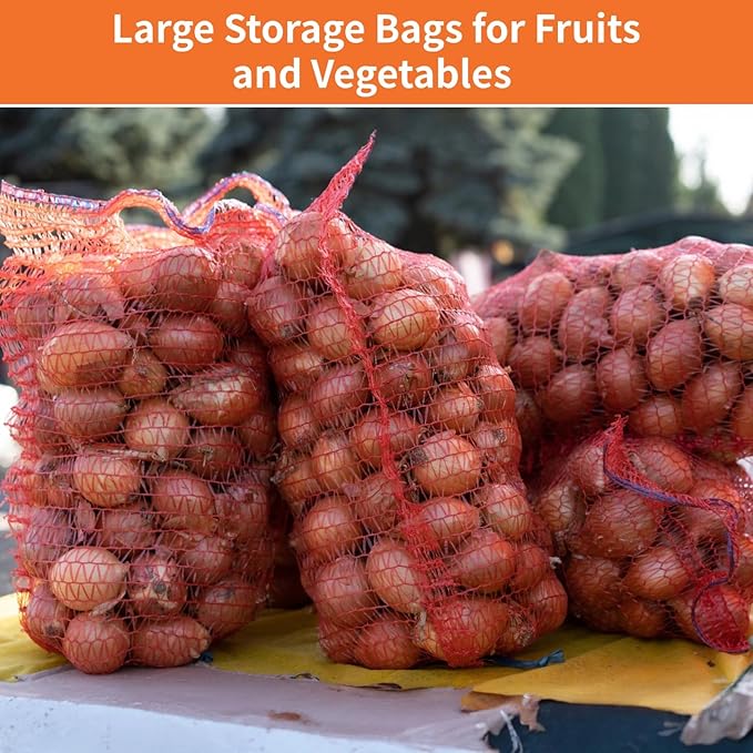 40PCS Large Mesh Produce Storage Bag, 35.3" x 23.5" Inches Reusable Drawstring Fresh Produce Storage Bag, Breathable Produce Bags for Onions, Vegetables, Potatoes, Citrus, Crawfish, Firewood