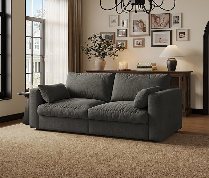Cloud Modular Sectional Sofa Couch with Storage Ottoman, 70" Oversized Sectional Couches for Living Room, Cloud Modular I-Shaped Sofa with Chaise, Loveseat, Chenille, Dark Gray