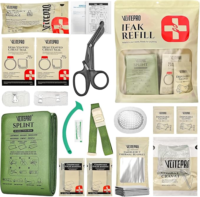 19PCS IFAK Trauma Kit, First Aid Kits Refill Supplies with Tourniquet, Emergency Trauma Bandage, Non-Vented Chest Seal, Em...