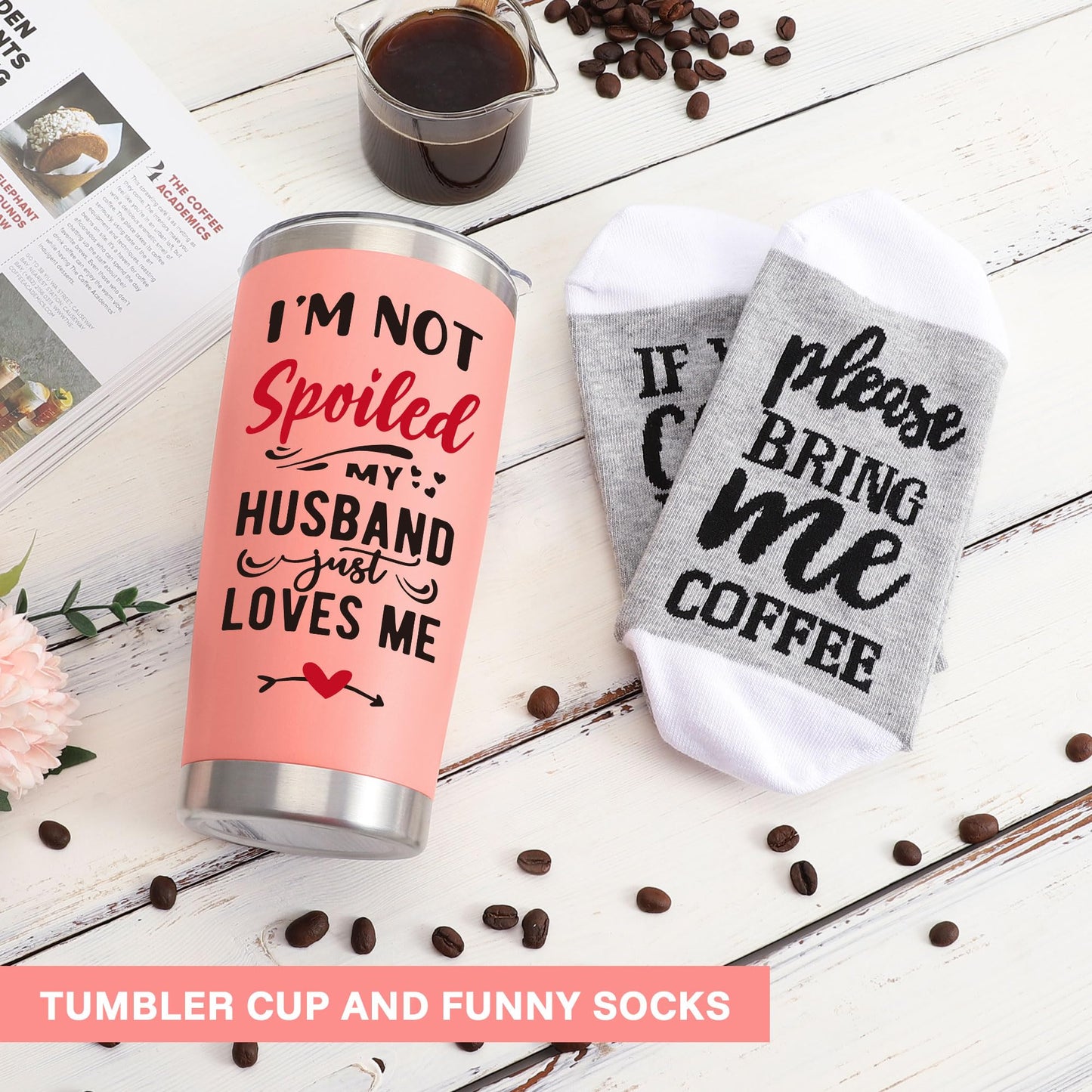 Gifts for Wife Birthday Christmas Wife Gifts from Husband, Wedding Anniversary Women Gift for Wife, Xmas Best Wife Ever Gift, Romantic Present for Wife 20oz Pink Tumbler Cup ＆ Socks Set