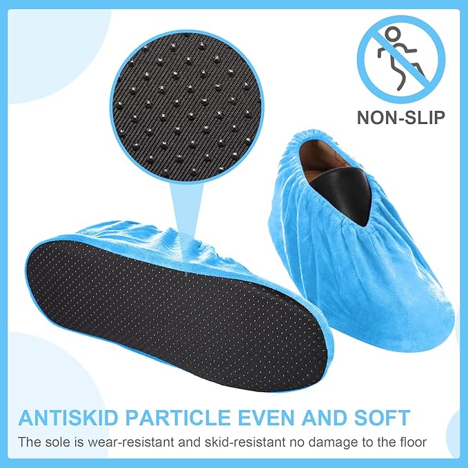 JaGely 11 Pairs Reusable Non Slip Cloth Shoe Covers Washable Thickened Boot Shoe Covers for Indoors and Households(Light Blue)
