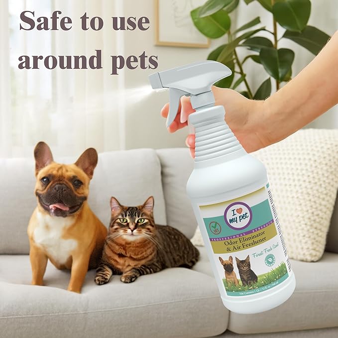 I Love My Pet Odor Eliminator Spray for Home - Instant Neutralizer for Dog and Cat Urine, Carpet, Furniture & Couch Safe, 32oz Forest Fresh Scent - Strongest Enzyme Cleaner for Pet Smell