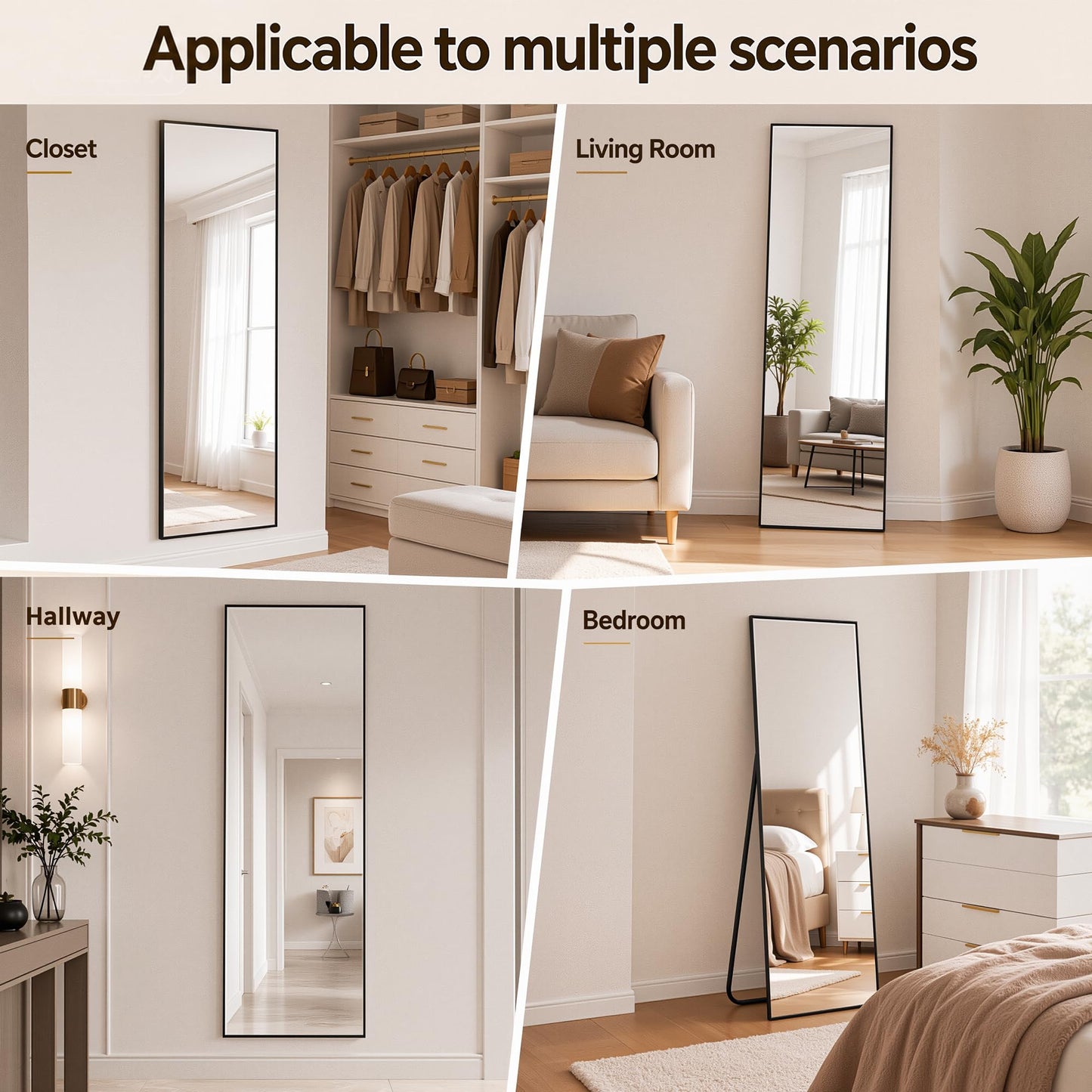 Antok Full Length Mirror, 71"x28" Floor Mirror with Stand, Hanging Mounted Mirrors for Bedroom, Living Room, Cloakroom, Dining Room, Black, Rect