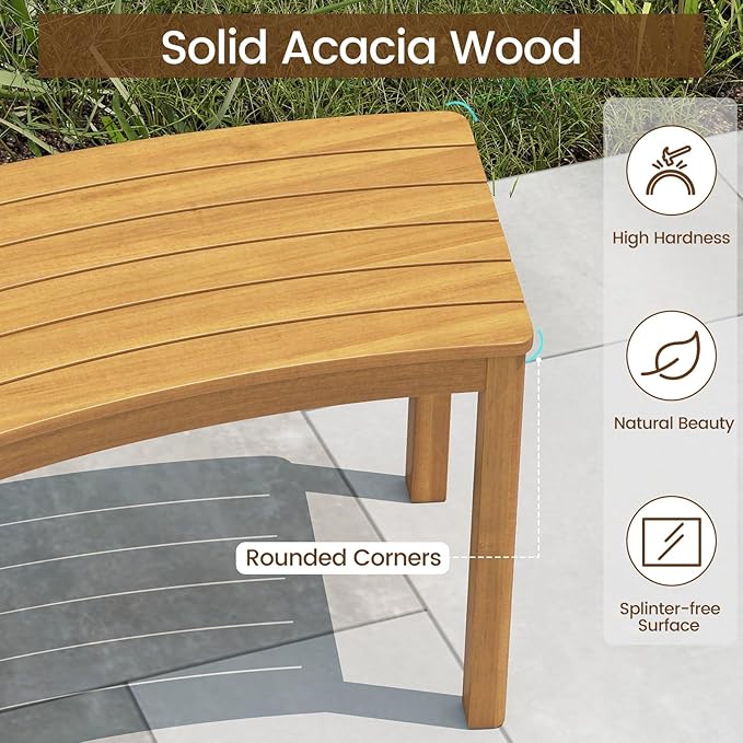 Tangkula Acacia Wood Outdoor Curved Bench Set of 3, Patio Garden Backless Fire Pit Bench with 1200 lbs Weight Capacity, Outside Seating Furniture for Front Porch, Deck & Backyard