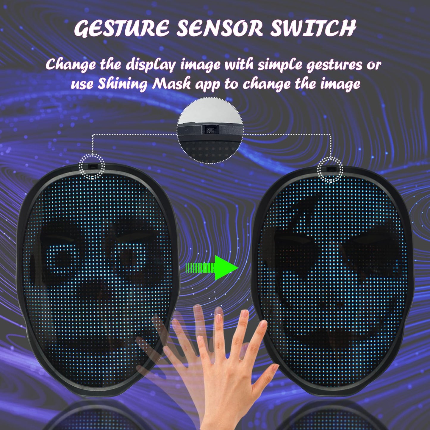Depointer Life Led Mask with Rechargeable Bluetooth-compatible App Controlled, Customizable led mask, Lighted Face Transforming Mask, unisex-Adult