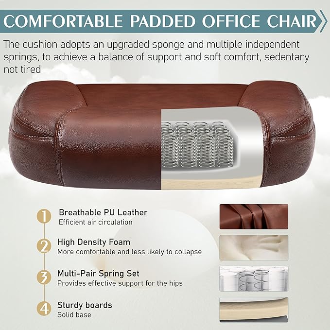 Leather Office Chair, PU Home Computer Desk Chairs with Ergonomic Back Support, 360°Swivel Free, Small Gaming Chair with Wheels and Adjustable Armrests, for Short People Use