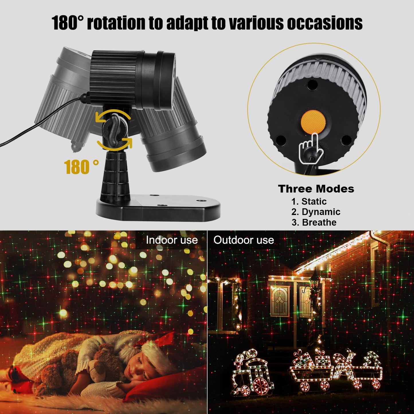 Christmas Projector Laser Lights Outdoor Red and Green Starry Projection Light 3 Working Modes Waterproof Plug in Mountable Landscape Lights for Holiday Xmas Indoor Party New Year Decoration Show