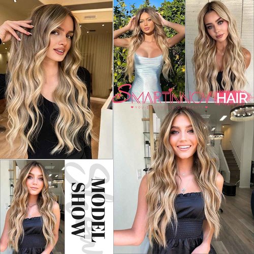 Smartinnov 13x4 HD Lace Front Human Hair Wig, Blonde with Highlights, 16 Inch, 150% Density, Modern Style, Female, 22-22.5 Inch Cap Size