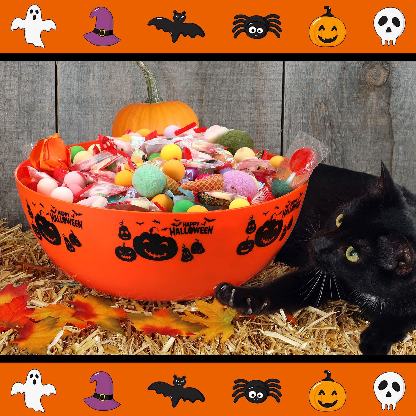 Funtery 6 Pcs Halloween Plastic Trick Treat Candy Bowls - Large Serving Bowls for Party Decor (Ghost, Pumpkin, Bat)