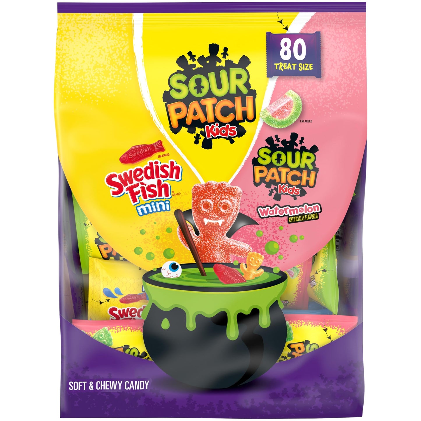 SOUR PATCH KIDS and SWEDISH FISH Mini Soft & Chewy Halloween Candy Variety Pack, Bulk Candy, 80 Trick or Treat Bags