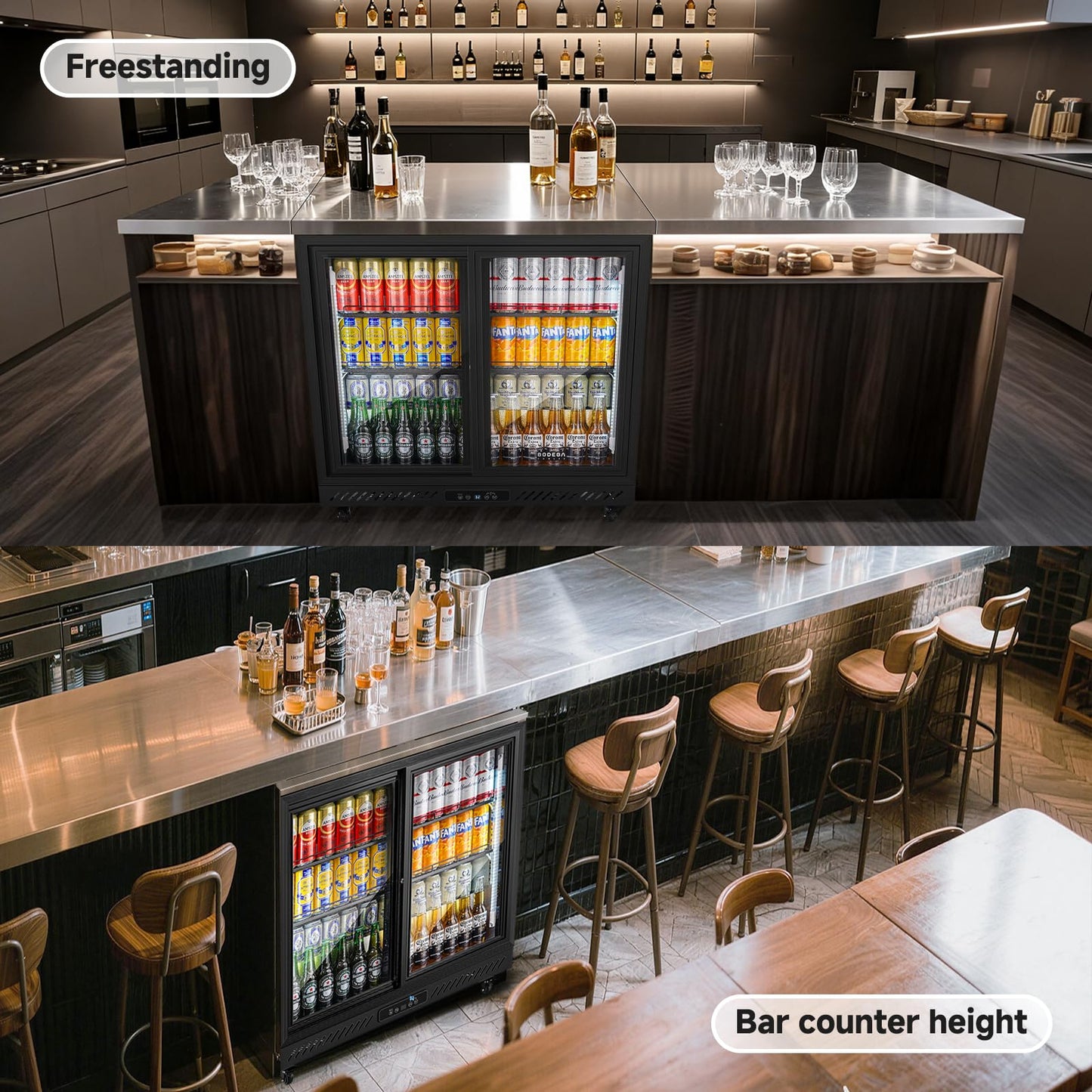 BODEGACOOLER Back Bar Cooler,7.7 Cu.ft Commercial Beverage Refrigerator with 2 Sliding Glass Doors, Stainless Top,Beverage Fridge Perfect for Beer,Wine,Soda,DOE Approved