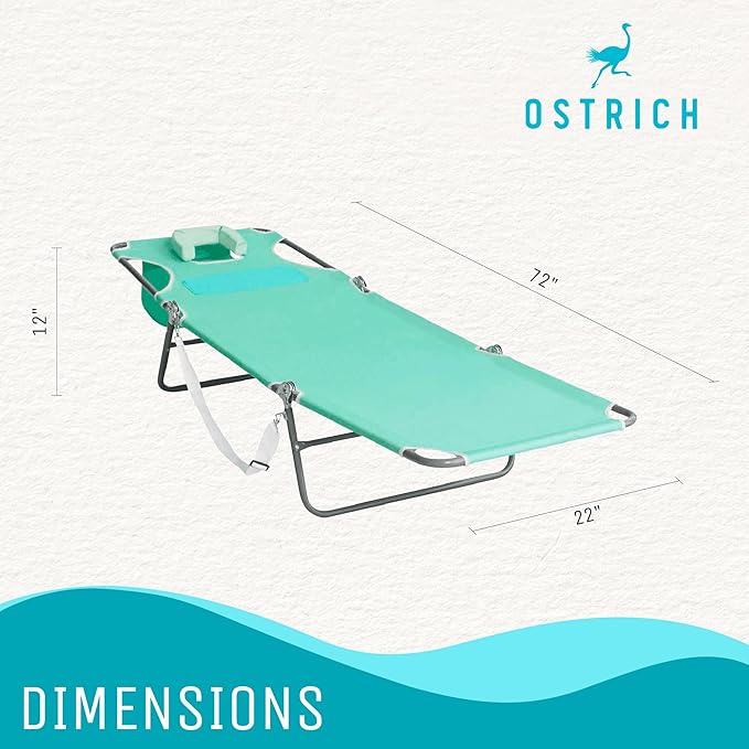 Ostrich Ladies Comfort Lounger with Chest Support, Portable Reclining Outdoor Patio Beach Lawn Camping Pool Tanning Chair, Teal