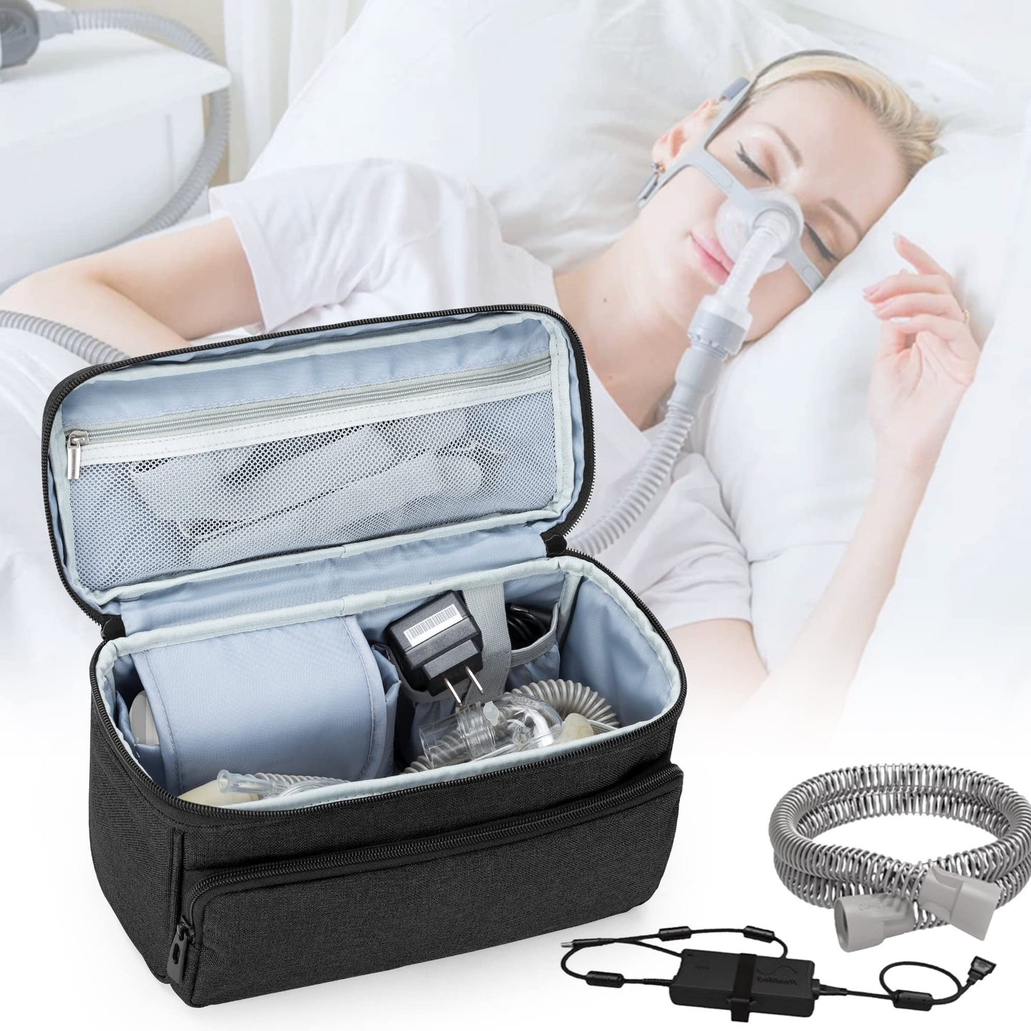 CURMIO CPAP Travel Bag Compatible for ResMed AirMini, Machine Carrying Case for Supplies, Black (Empty Bag Only, Patent Design)