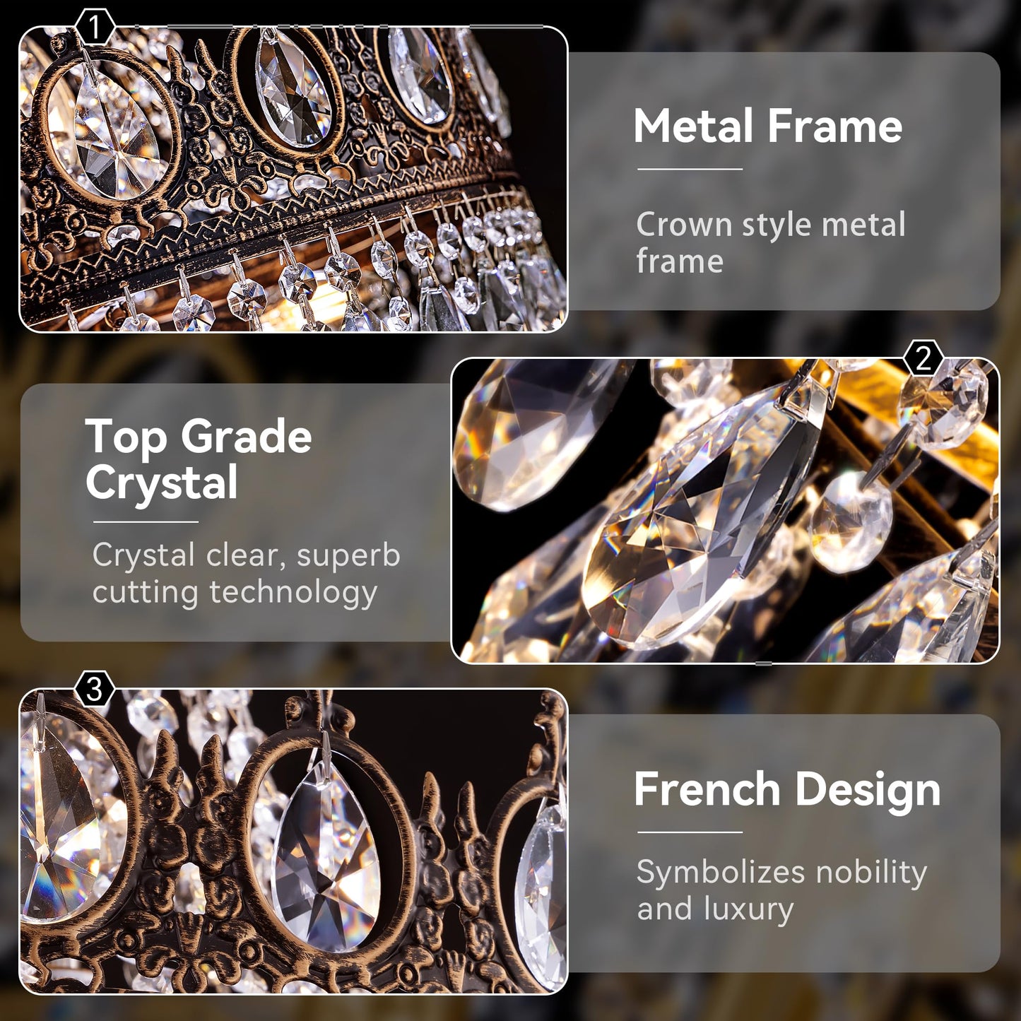 TOCHIC French Empire Crystal Chandelier 6-Light Farmhouse Antique Bronze Chandelier Vintage Rustic Ceiling Light Fixture for Dining Living Room, Bedroom, Kitchen Island, Bathroom, Foyer, 19" W