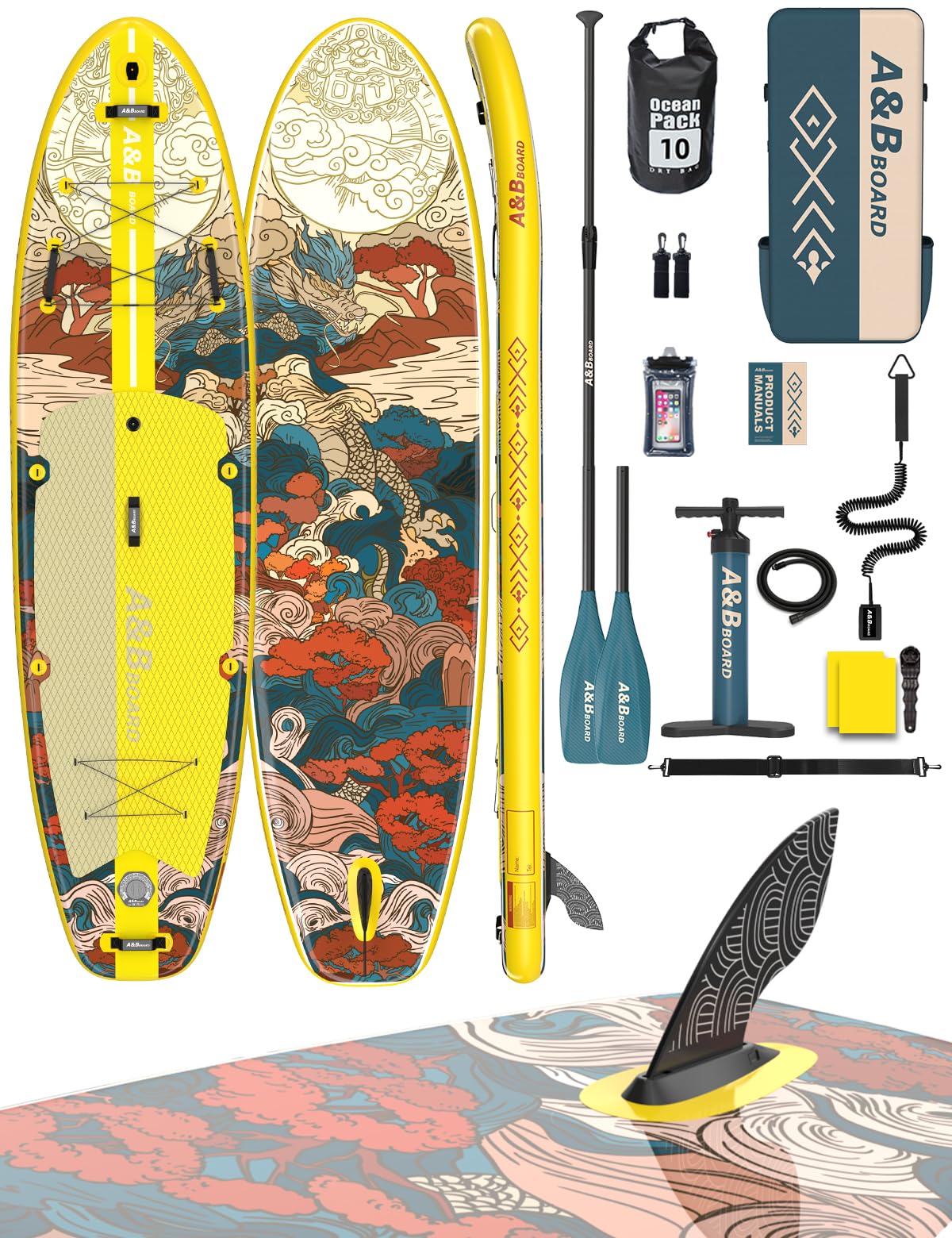 ABBOARD Inflatable Stand Up Paddle Board - 11 Ft Extra Wide Fishing Paddleboard with Sup Accessories for Beginner Adults Youth