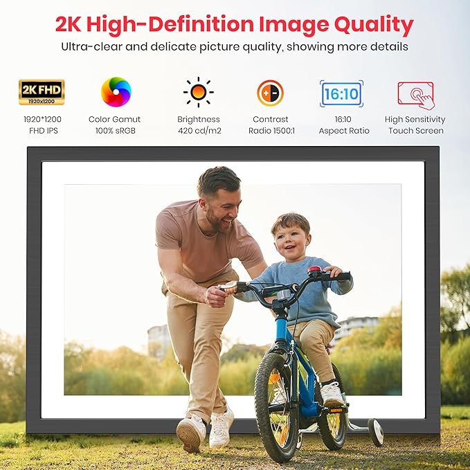2K 64GB Frameo 10.1" Digital Picture Frame WiFi Electronic Photo Frame FHD 1920 x 1200 IPS Touch Screen Share Moments Remotely Anywhere Photo Gifts for Mother Dad Grandparents Christmas
