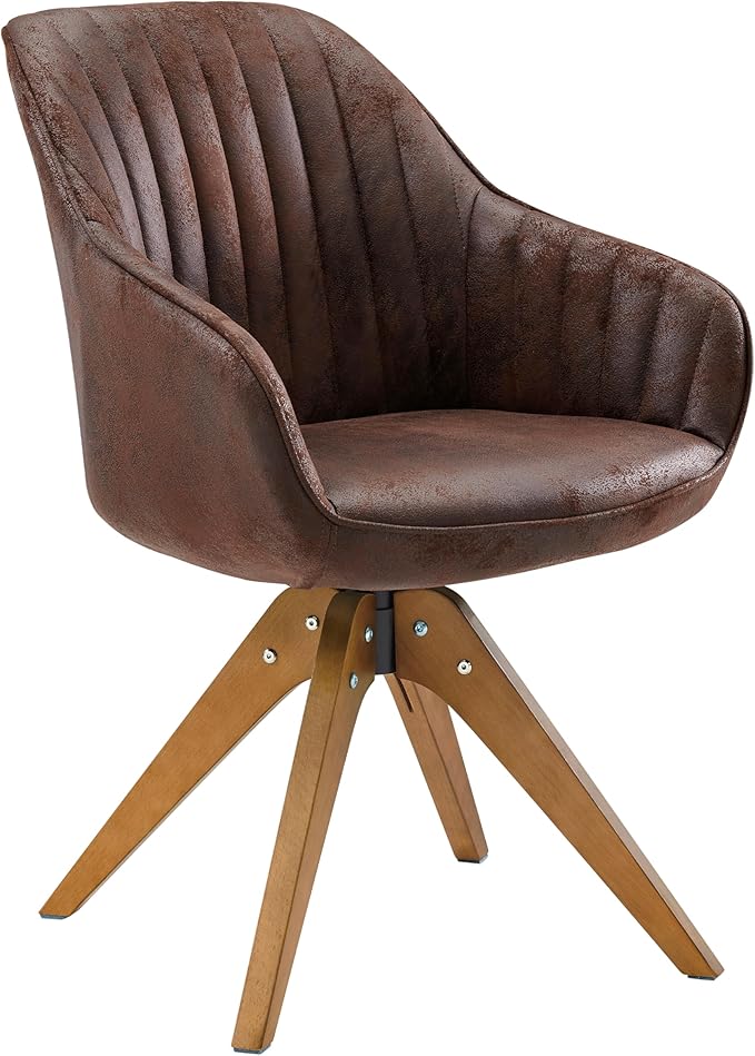 Art Leon Dining Chair, Mid Century Modern Suede Upholstered Swivel Dining Room Chair with Wood Legs, Leisure Side Chair with Arms for Living Room, Mocha