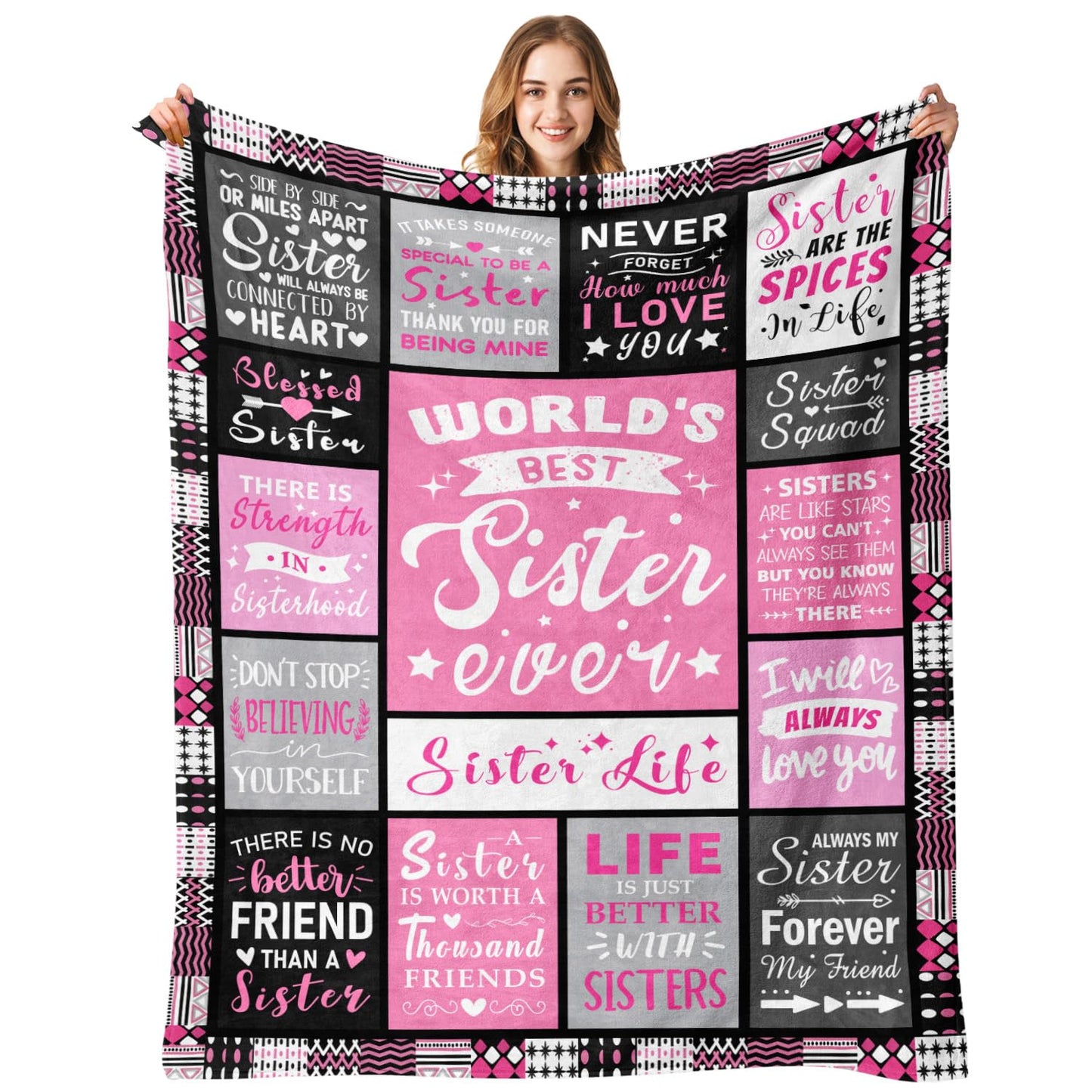 PVDSAVE Sister Birthday Gifts - Sisters Blankets Gifts from Sister - Christmas Valentines Mothers Day Birthday Graduation Present for Sis Adult - Big Sis Gift for Girl - Sisters Throw Blanket 50"x60"