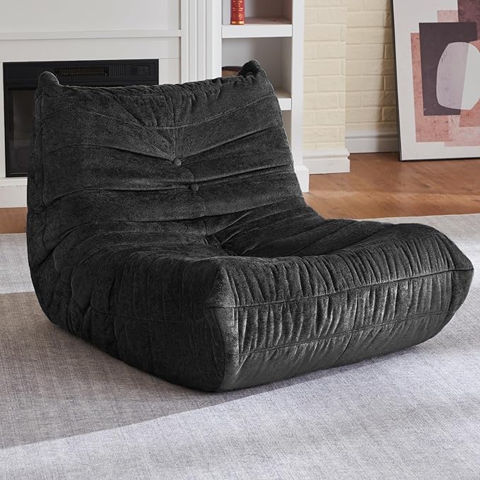 HABUTWAY Bean Bag Chair, Giant Bean Bag Chairs for Adults, Bean Bag Sofa with Filler Faux Fur, Memory Foam Bean Bag Couches Fireside Lazy Sofa for Living Room, Bedroom, Office (Black)