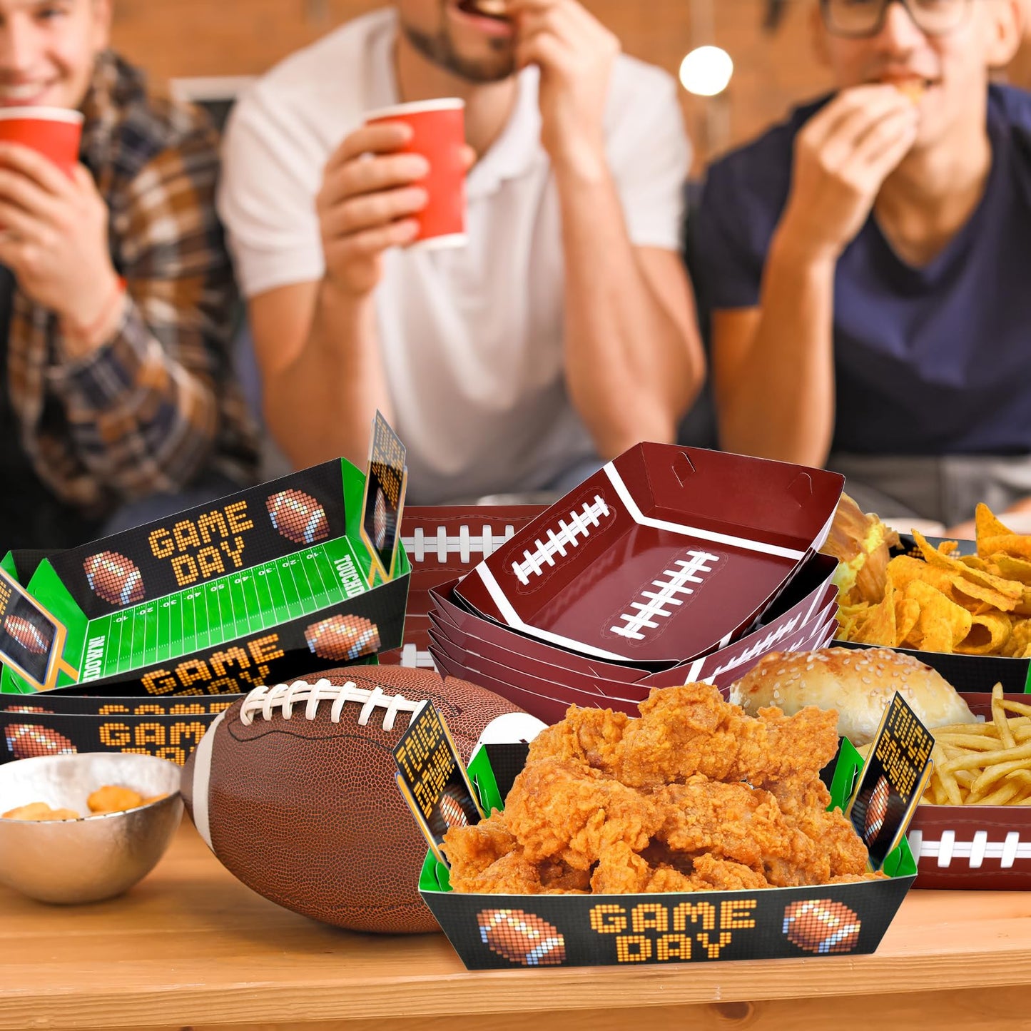 Gatherfun Football Party Supplies Kit for 36: Large Football Food Plates, Disposable Bowls,Food Trays - Ideal Football Party Decorations and Favors for Birthday and Tailgate Partie