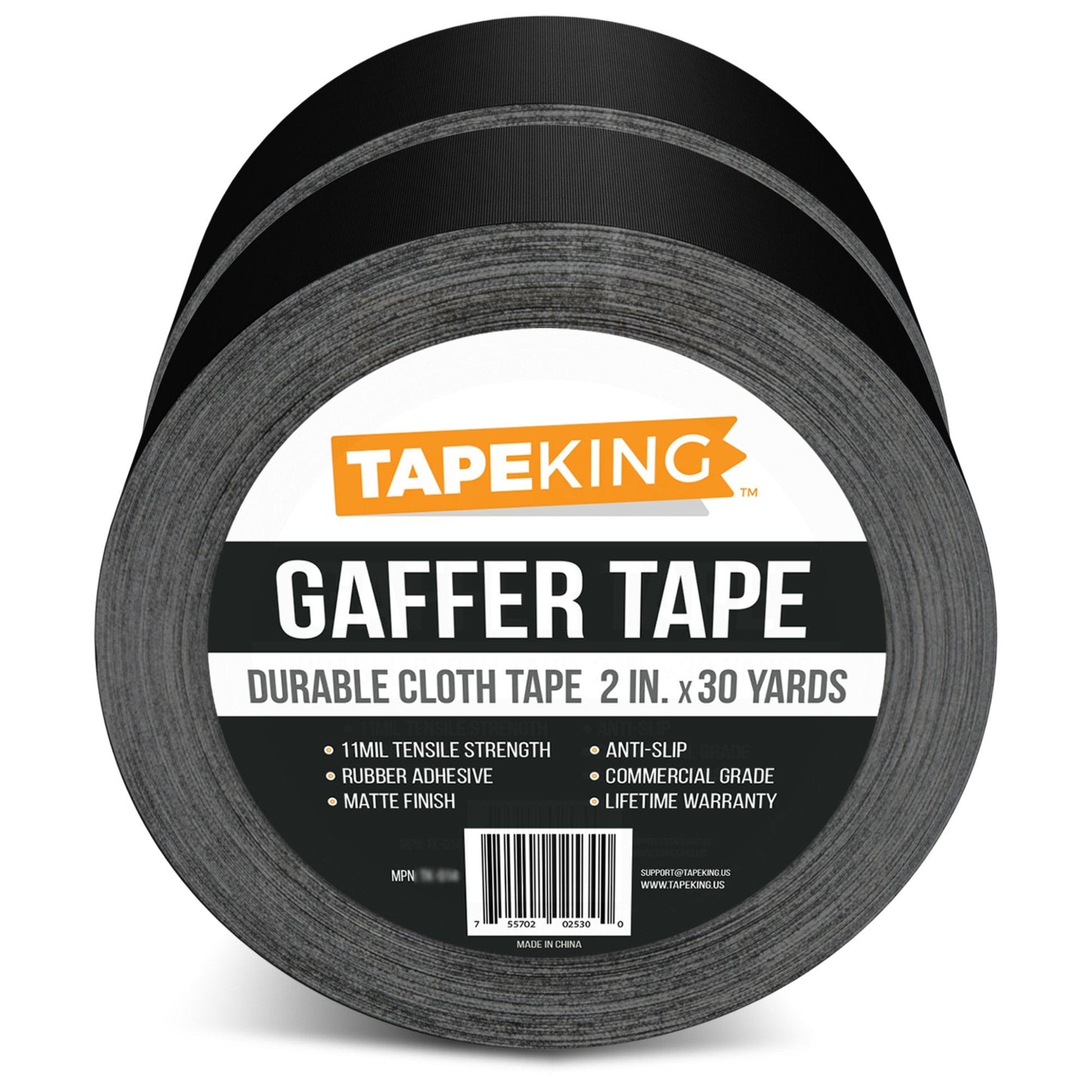 Tape King Gaffers Tape (Black) | 2 Inch Wide x 30 Yards Per Roll (180 Ft) Pro Gaff Tape | Durable Cloth Matte Black Tape with Strong Rubber Adhesive for Events, Cables, and Decorations (2 Pcs)