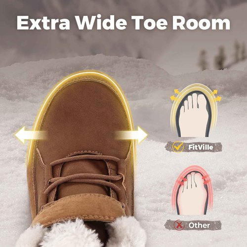 FitVille Womens Wide Snow Boots Fur Lined Boots for Women Winter Warm Boots Wide Width Womens Outdoor Snow Booties (Cooper Brown, 8.5 Wide)