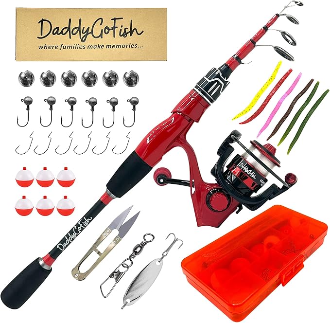 DaddyGoFish Spinning Fishing Rod and Reel Combo Set with Tackle Box | Kids Fishing Pole | Carbon Fiber Telescopic Fishing ...