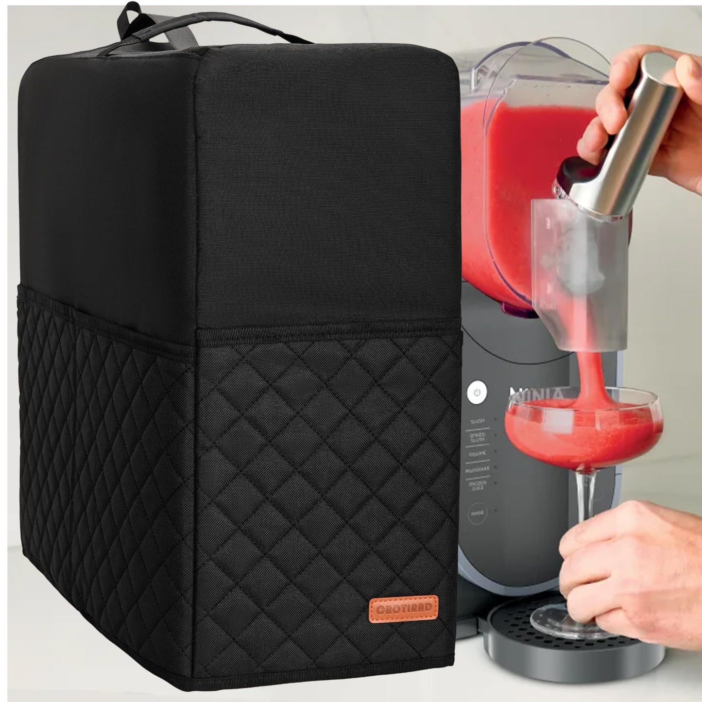CROTIRAD Slushie Machine Cover for Ninja Slushy Frozen Drink Maker, Foldable Dust Cover for Ninja Slushie Machine, Easy Storage Fits Ninja Slushi Maker, Upgrade, Quilted Black