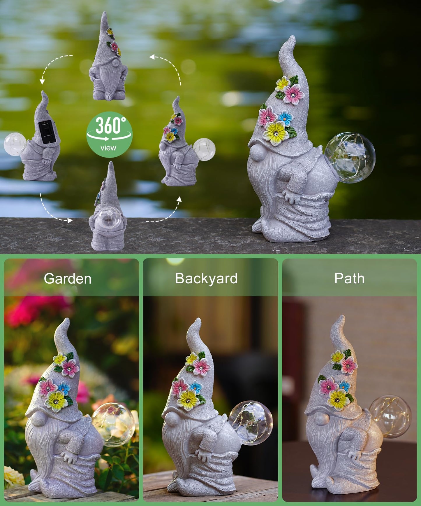 Acgarten Funny Garden Gnome Statue with Solar Lights, Outdoor Sculpture Decor for Home Yard Lawn Porch Balcony Patio,Gardening Gifts for Women Mom Grandma