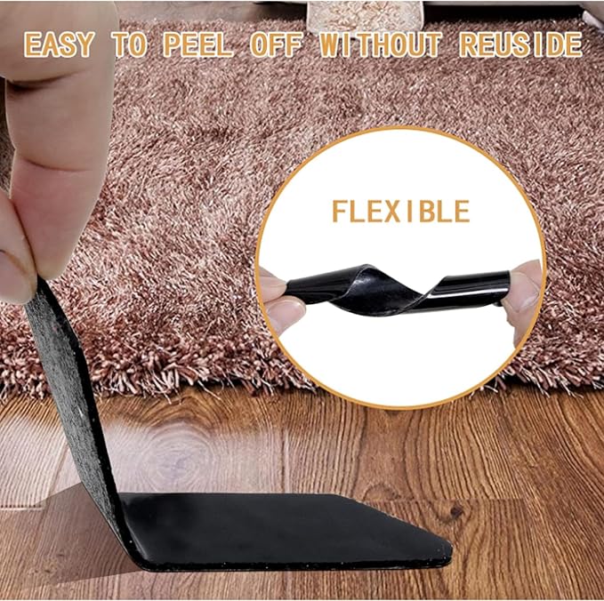 16-Pack Gripper for Rug for Hardwood Floors and Tiles: Double-Sided Reusable Rug Carpet Tape. Anti-Slip Tape Grips Area Rugs, Non-Slip Rug Pads Prevent Sliding, Curling, and Bunching