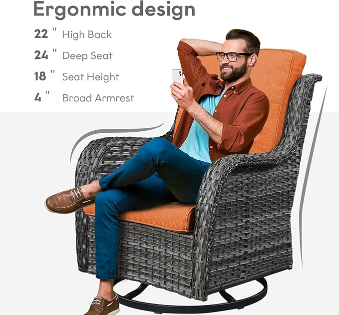 Belord Outdoor Swivel Rcoker Wicker Chairs - Swivel Patio Chairs Set of 2 Patio Furniture Sets with Covered Cushion for Porch Deck Balcony Backyard, Orange Cushion