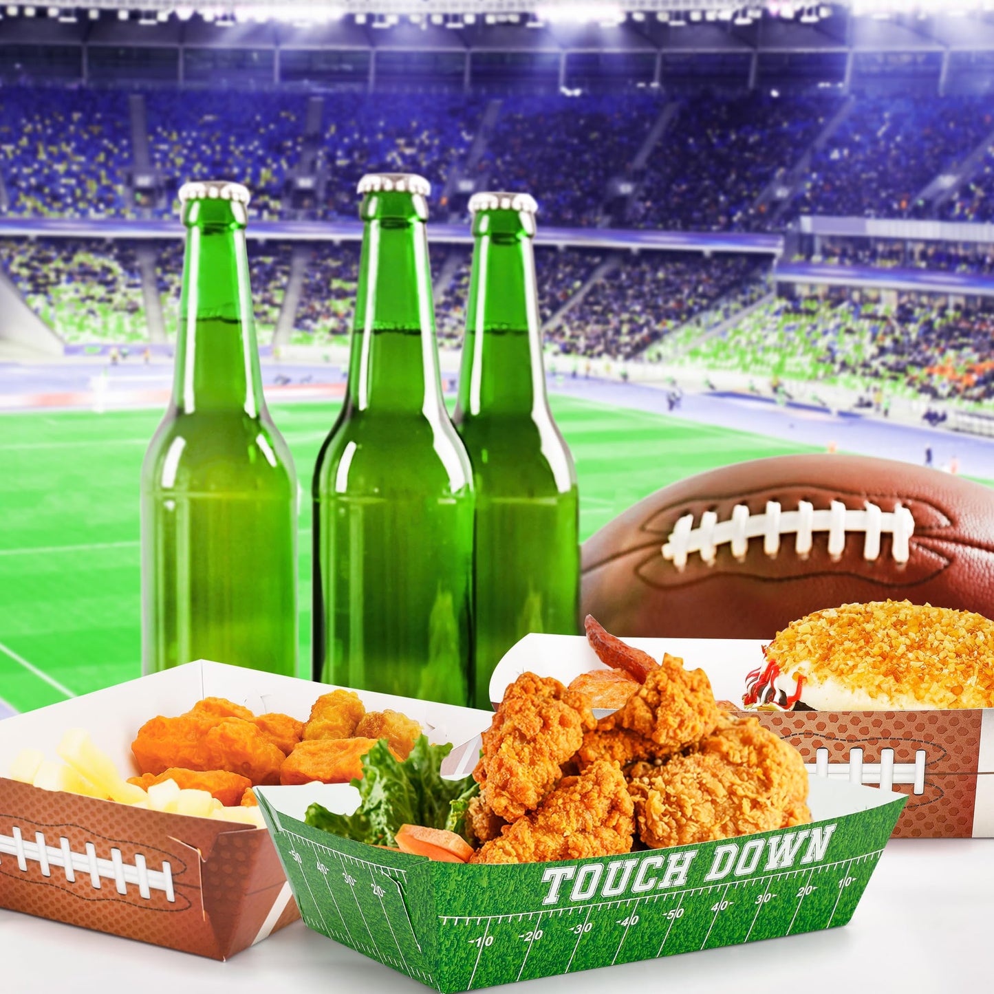 Helimoto 50PCS Football Party Decorations, Football Paper Snack Tray, Large Disposable Food Tray, Party Snacks Serving Trays for Taco Fries Hot Dog Supplies Favors Table Decor