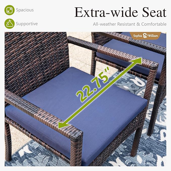 Sophia & William Patio Chairs Set of 4, 4 Pcs Lightweight Rattan Outdoor Dining Chairs, All-Weather Wicker Dining Chairs with Comfortable Seating