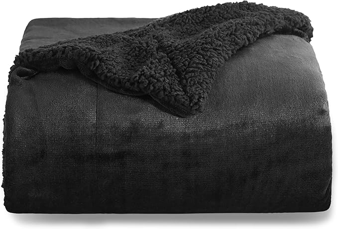 Bedsure GentleSoft Sherpa Fleece Throw Blanket for Couch - Thick and Warm Throw for Women and Men, Soft Fuzzy Plush Throw Blanket for Winter, Non-Heated, Black, 50x60 Inches