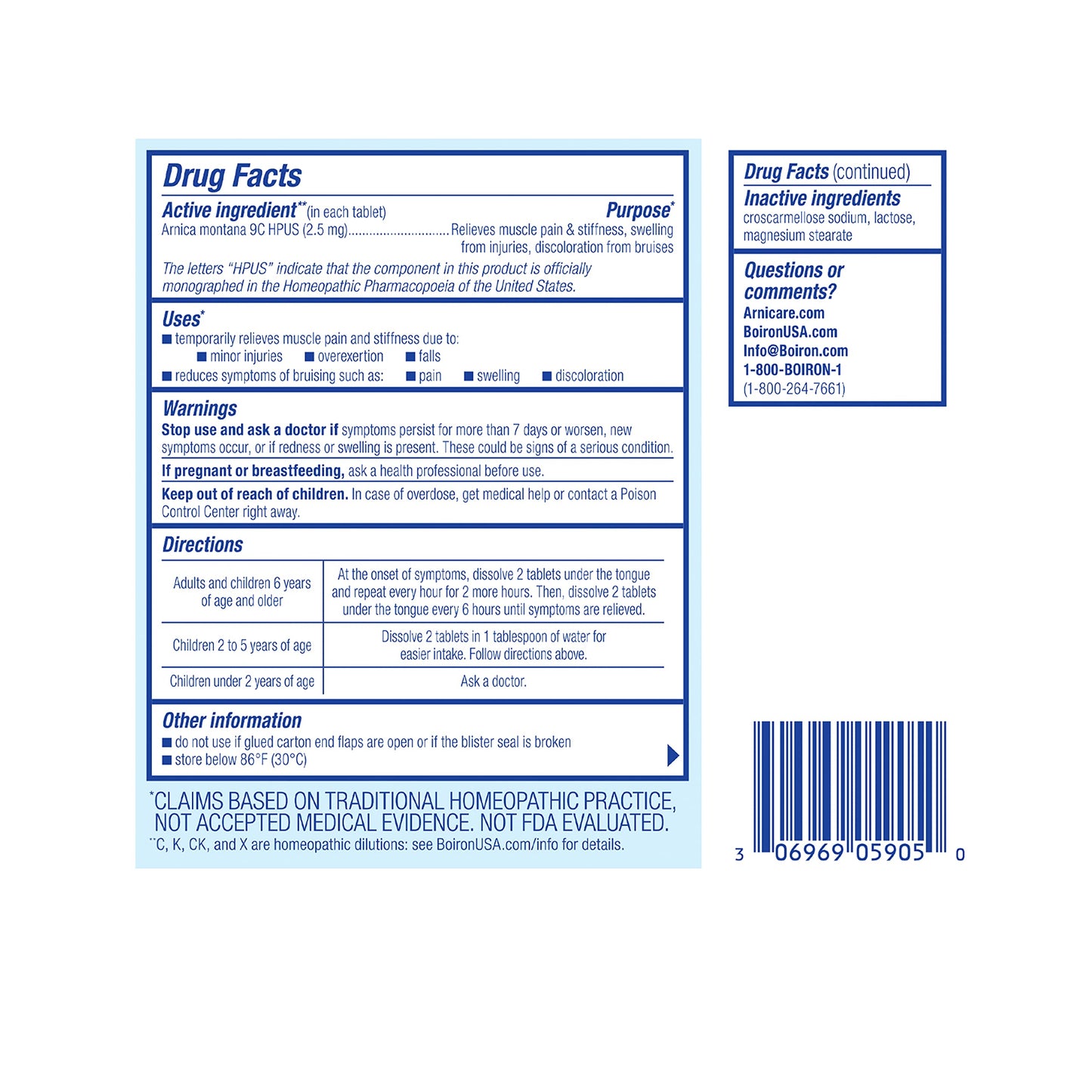 Boiron Arnicare Tablets for Pain Relief from Muscle Pain, Joint Soreness, Swelling from Injury or Bruises - 120 Count