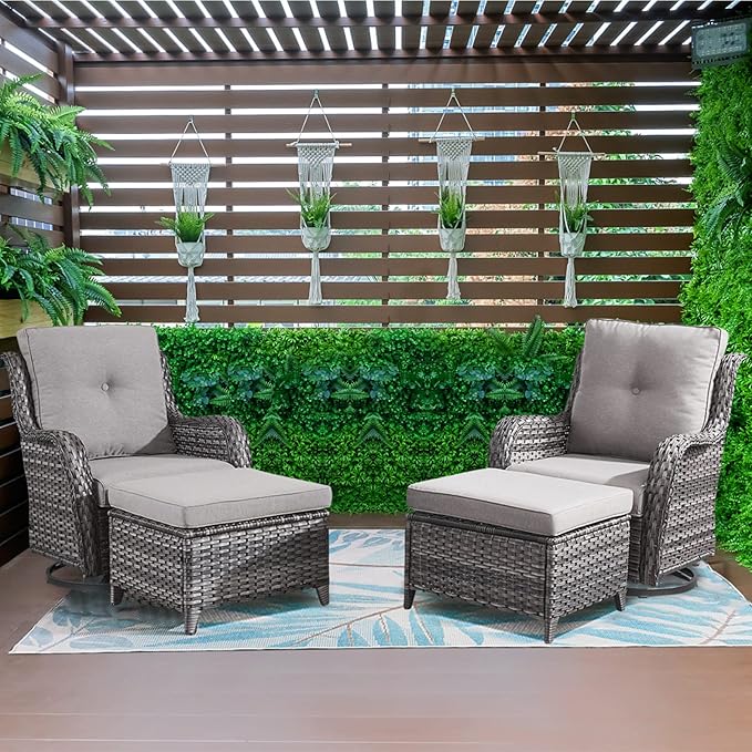 Belord Wicker Outdoor Furniture Patio Furniture Set - 6 Piece Patio Conversation Set with Swivel Rocker Chairs, Loveseat Sofa, Ottomans and Coffee Table, Gray Cushion