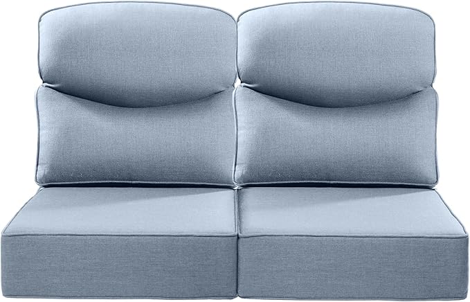 ACTREST Luxury 22x24/22x25 6-Inch Smile Outdoor Seat Cushions Set of 2 - Superior Comfortable Water-Repellent Patio Chair Cushion for Rattan Dining Swivel Chairs Loveseat Sectional Sofa - Baby Blue