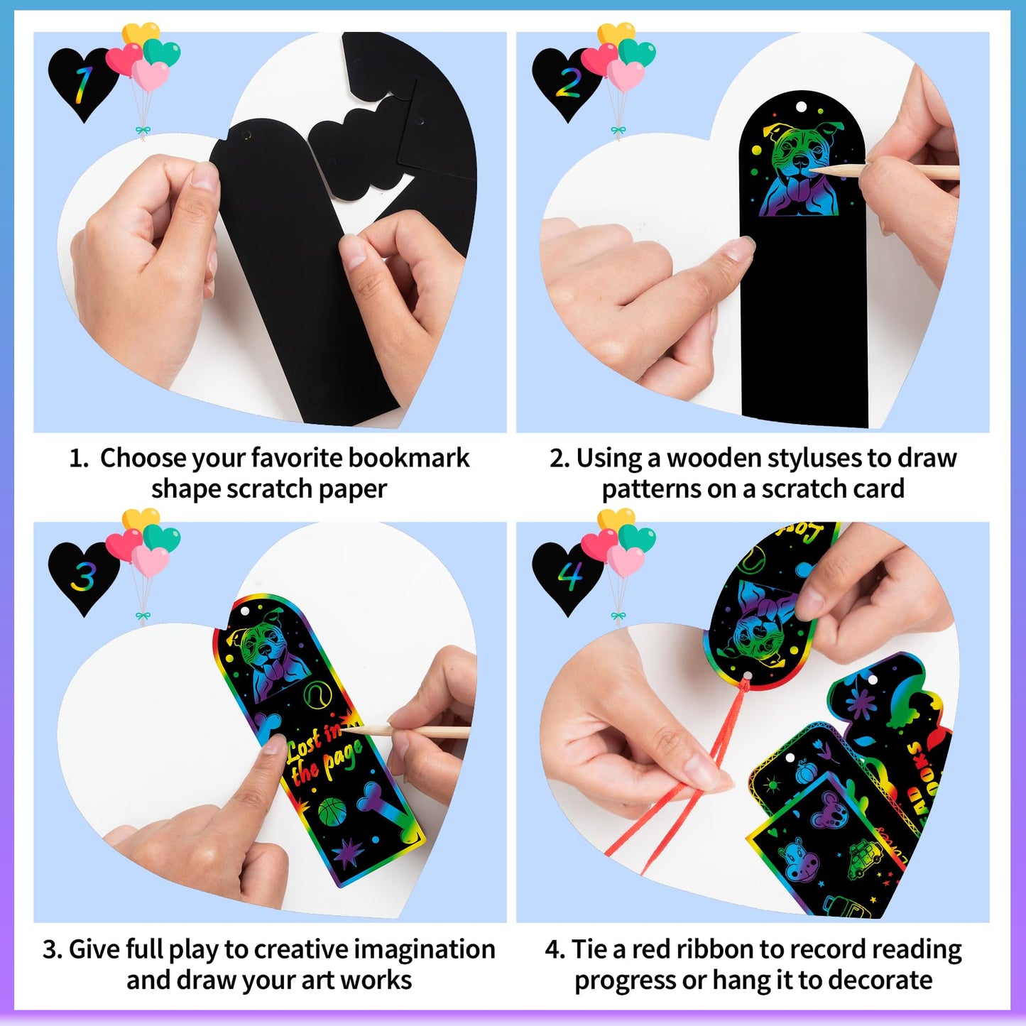 GOMANCHE 40 Sets Scratch Art for Kids, 4 Styles Magic Rainbow Bookmarks Craft Kit, Scratch Paper Art Sets for Students Party Bag Fillers