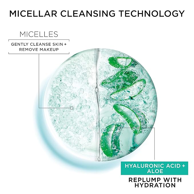 Garnier Micellar Water with Hyaluronic Acid, Facial Cleanser & Makeup Remover, Hydrating and Plumping, For All Skin Types, Vegan, Cruelty Free, 13.5 Fl Oz (400mL), 2 Count