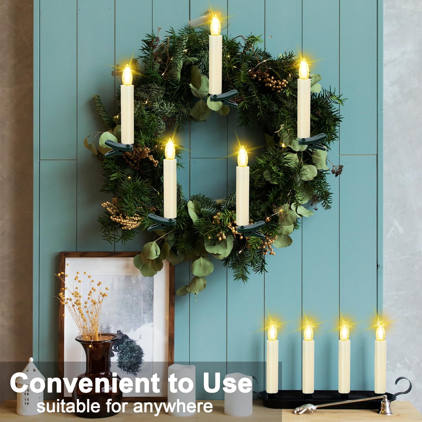 Kuandawei LED Christmas Candles, Flickering Clip on Candles for Christmas Tree, Battery Operated with Remote Timer, Warm White Light, Flameless Taper Candle for Home Christmas Decor, Set of 30