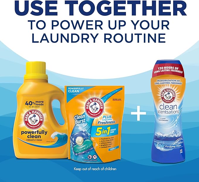 ARM & HAMMER Liquid Laundry Detergent, Clean Burst Fresh, 170 fl oz, 170 Loads, HE Laundry Detergent Liquid