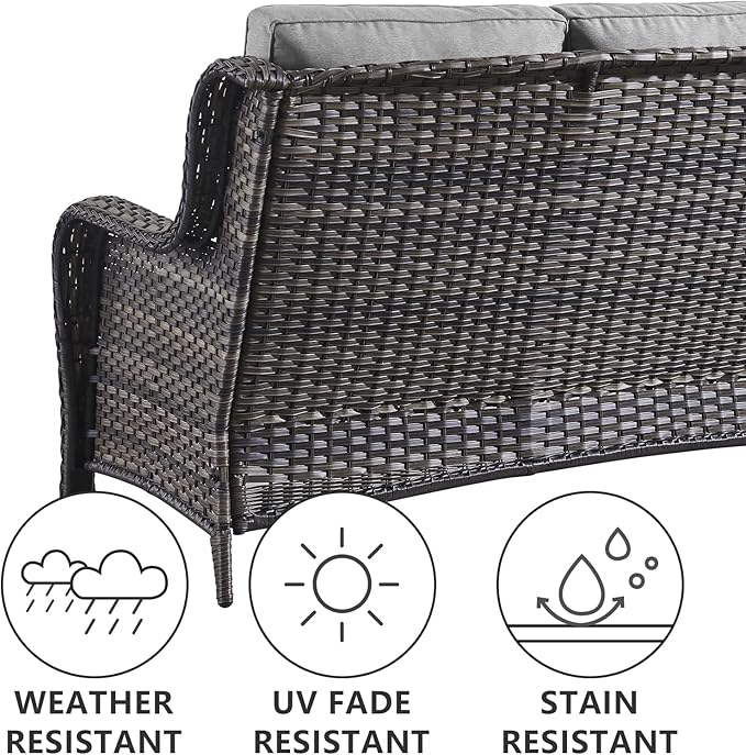 Belord 5 Piece Outdoor Patio Furniture Set - Wicker Furniture Patio Conversation Set, Outdoor Swivel Rocker Chairs with 3-Seater Sofa and 2 Ottomans for Small Space, Gray Cushion