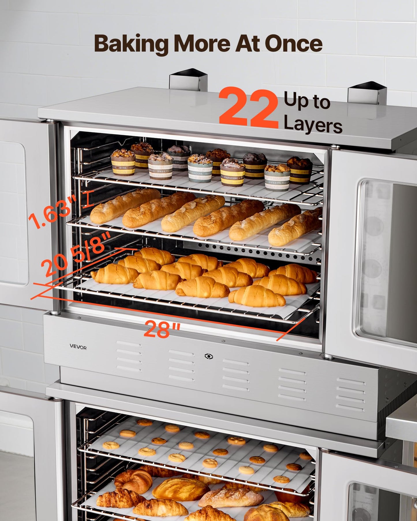 Vevor Double Deck Gas Convection Oven, 14 Cu.Ft Full-Size Commercial Convection Oven, 40,000 Btu X 2 Powerful Burners, Natural G