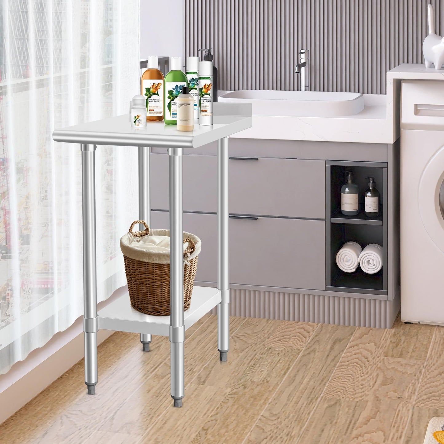 HARDURA Stainless Steel Commercial Work Table Prep Work Metal Table 24×18 Inches with Undershelf and 2" Backsplash Heavy Duty NSF 430 for Kitchen Food Prep