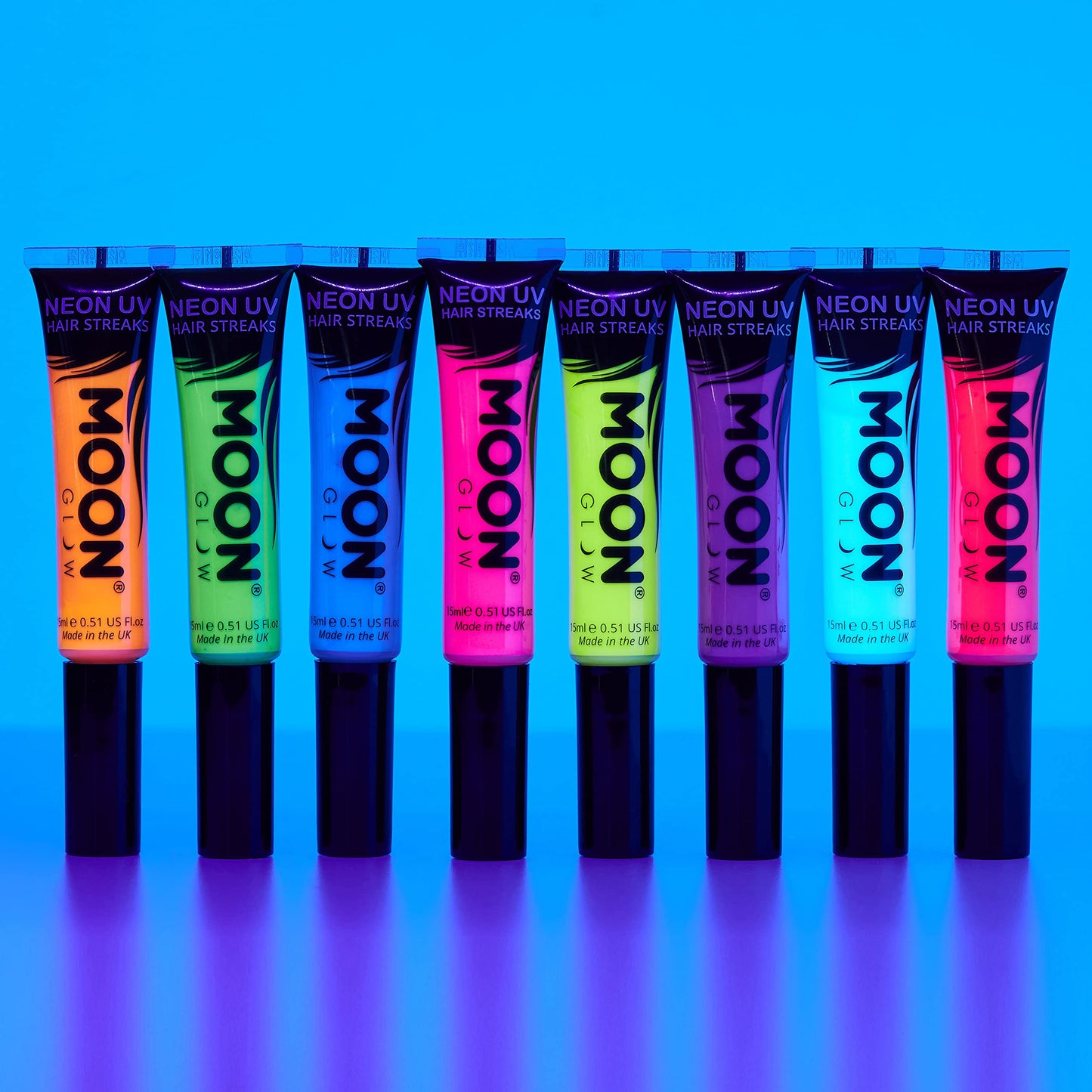 Moon Glow Neon UV Hair Color Streaks | Set of 8 | Hair Mascara - Temporary Wash out Hair Dye | Bright Neon Color, Glows under Bl