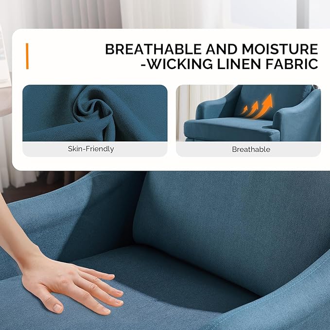 VINGLI Linen Fabric Accent Chairs Set of 2, Navy Blue Modern Upholstered Armchair, Comfy Sofa Chair Living Room Bedroom Furniture for Apartment