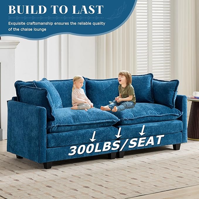 SoarFlash 113.78" Chenille Sectional Sofa, Comfy U Shaped Modular Coush Sofa with Ottoman, Modern 4 Seat Couch Deep Seat Sofa Set for Living Room,Blue