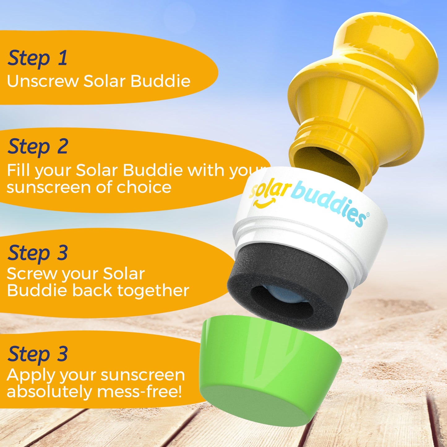 Solar Buddies Sunscreen Applicator - Green Pack of 2 - BPA-Free Refillable Roll on Sponge Sunscreen, Suncream & Lotion Applicato